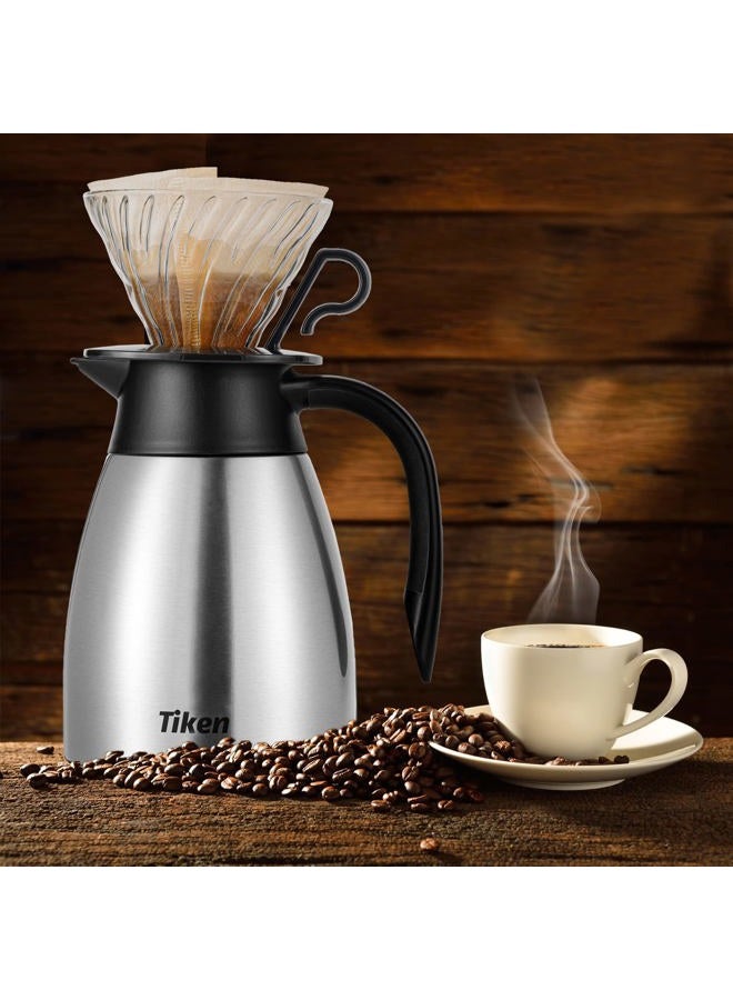 Tiken Thermal Coffee Carafe, Stainless Steel Insulated Vacuum Coffee Carafes for Keeping Hot, 1000ML Beverage Dispenser (Silver) - Image 5
